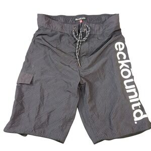 Ecko Unltd Mens Classic‎ Fit Drawstring Large Gray Beach Shorts Side Snap Pocket